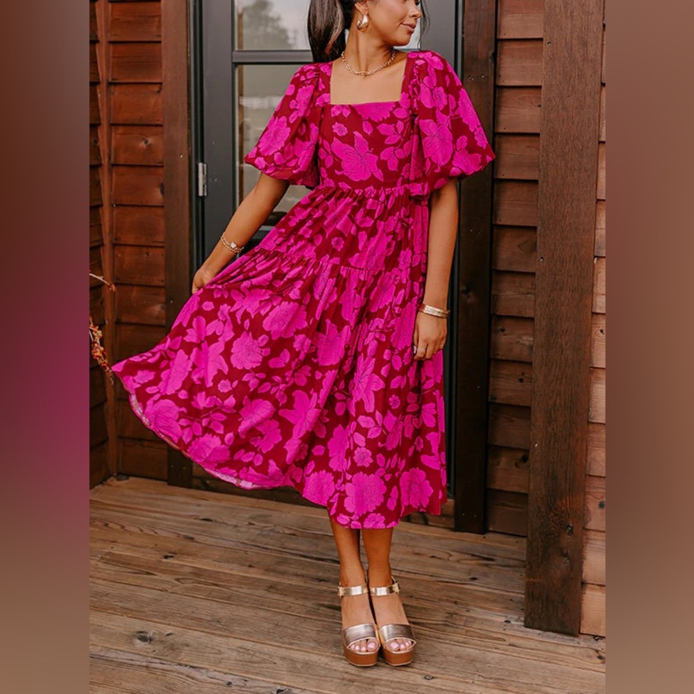 Entro Fuchsia Floral Long Sleeve Dress